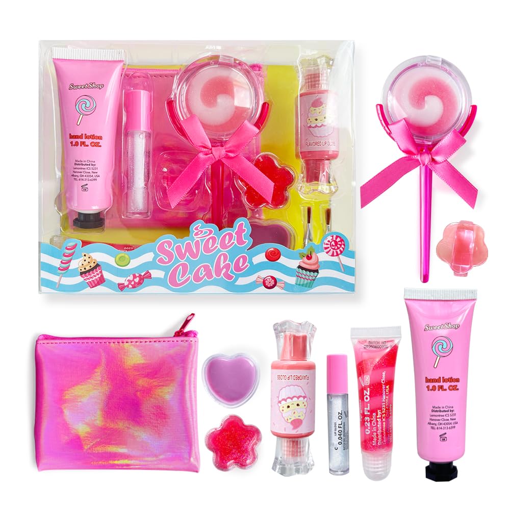 M&U MAKE YOU UP Lip Gloss Set for Girls, 11Pcs Lip Care Set with Ice Cream and Lollipop Shaped Lip Glosses