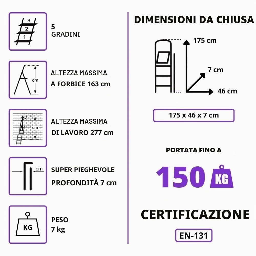 Homelux 710028 - Scala domestica piatta, in alluminio, 5 gradini