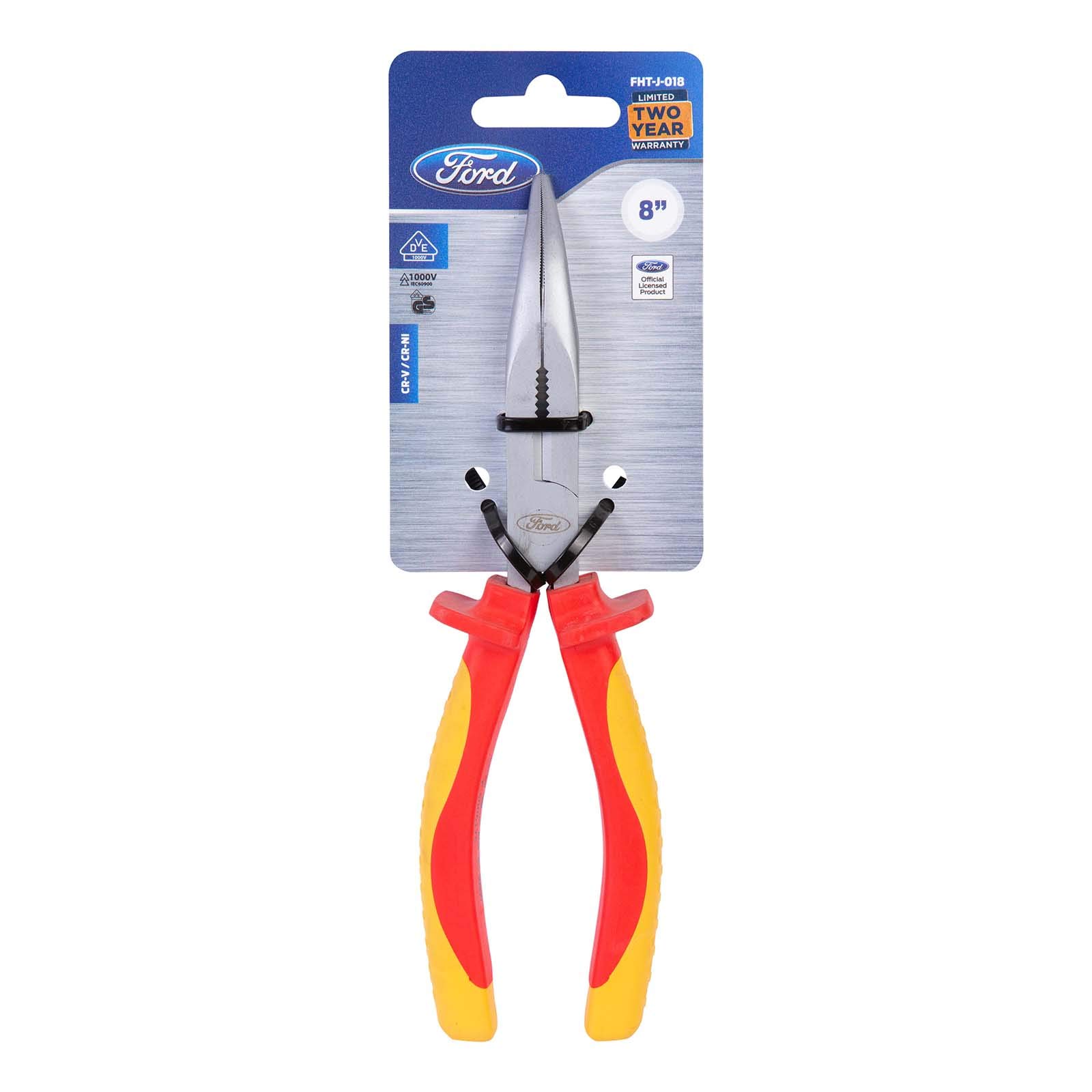 Ford Tools Heavy Duty Crv Insulated Bent Nose Plier With A Soft Grip Handle, 8 Inch, Fht-J-018