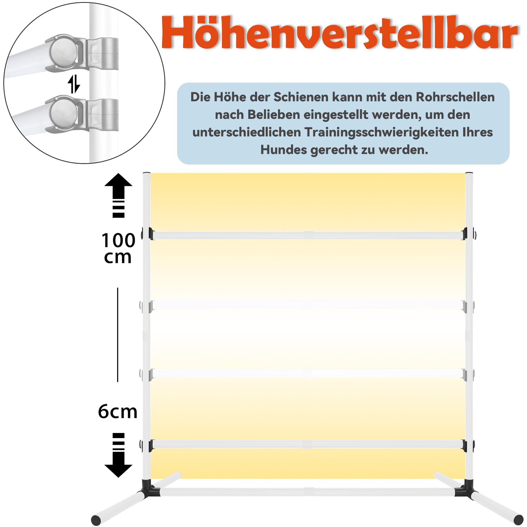 Agility Set Hunde Hürdenset Slalom Stangen Agility Ausrüstung für Hundetraining mit 4 x Hürden Höhenverstellbar, 104x70x101cm, Weiß