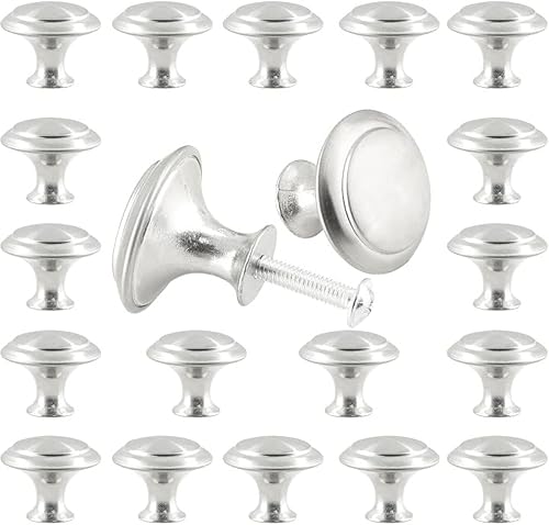 20 pomos redondos para gabinete, pomos plateados de 1 pulgada para cajones, pomos modernos de zinc para armario, armario, puerta