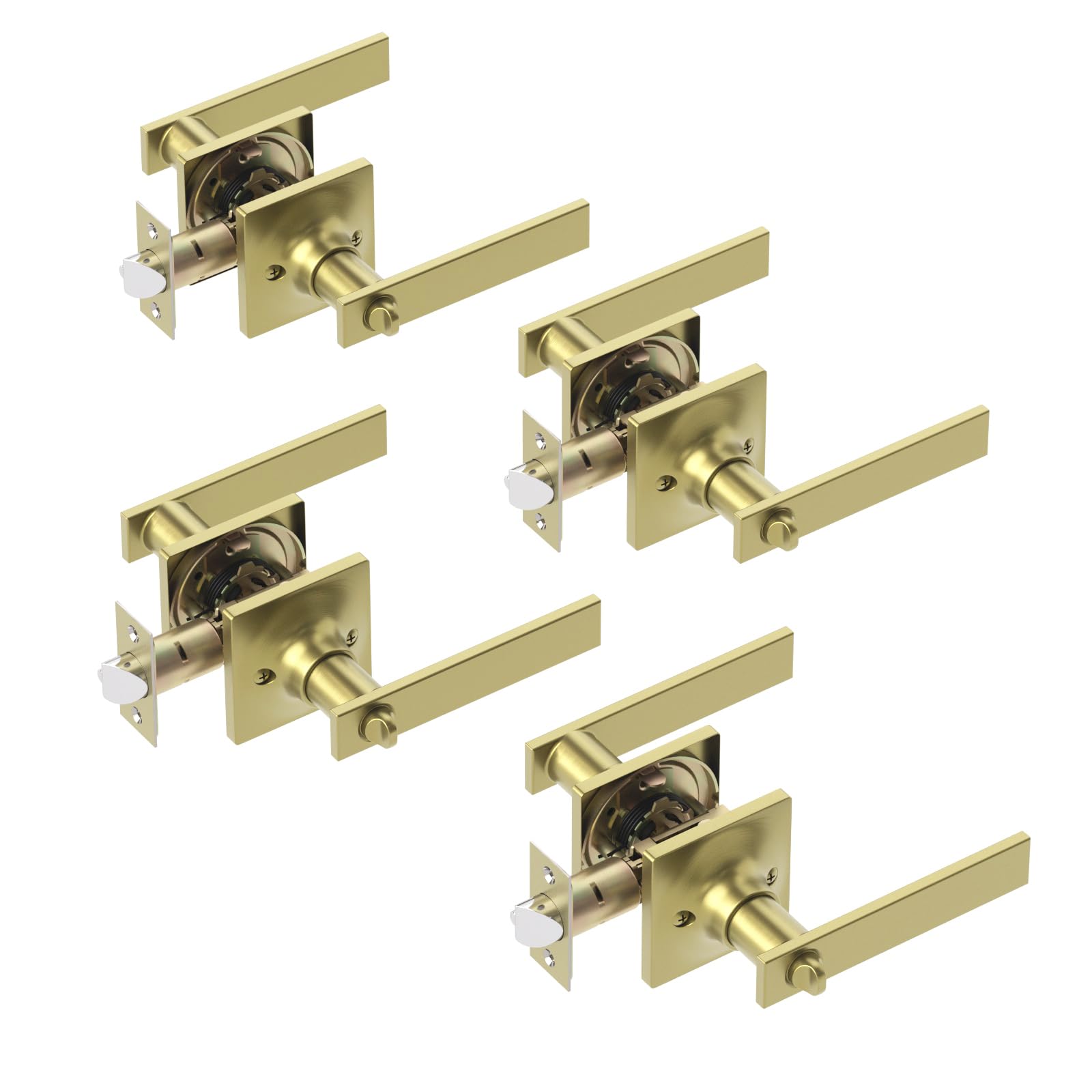 Voraus Privacy Door Levers, 4 Pack Brushed Gold Door Handles Keyless Interior Door Knobs Square Door Levers Heavy Duty Door Locks for Bedroom Bathroom