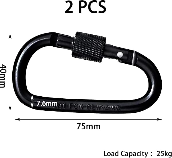 2 Pièces Mousqueton Porte Clé,Carabiner,Mousqueton Noir en Alliage D'aluminium avec Verrouillage à Vis,pour Accrocher de Petits Objets,Porte-Clés,Pêche,Camping,Décorations - 2