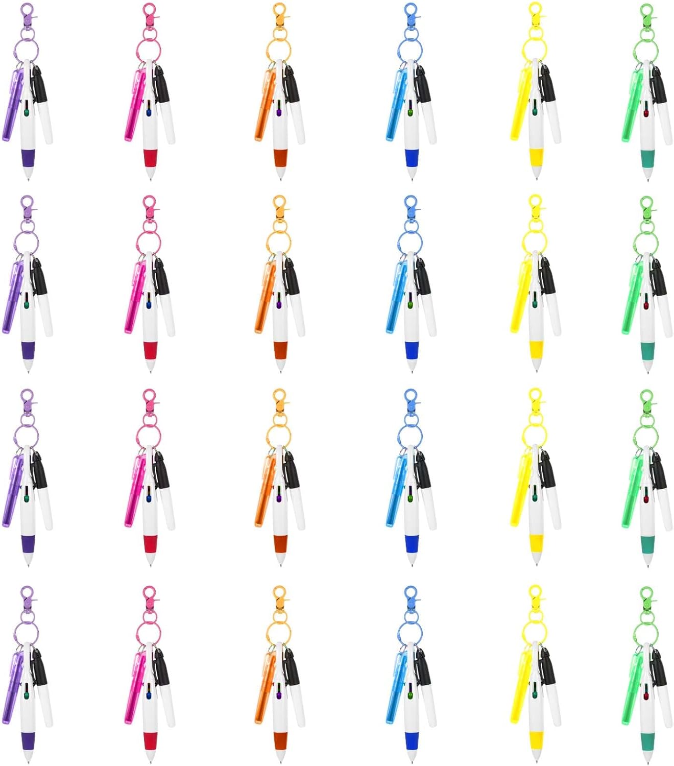 Dimeho 24 Sets Nurse Pens Include Mini Highlighter Retractable Shuttle Ballpoint Pen Permanent Marker Pen Keychain Clip for Nursing Student School Staff