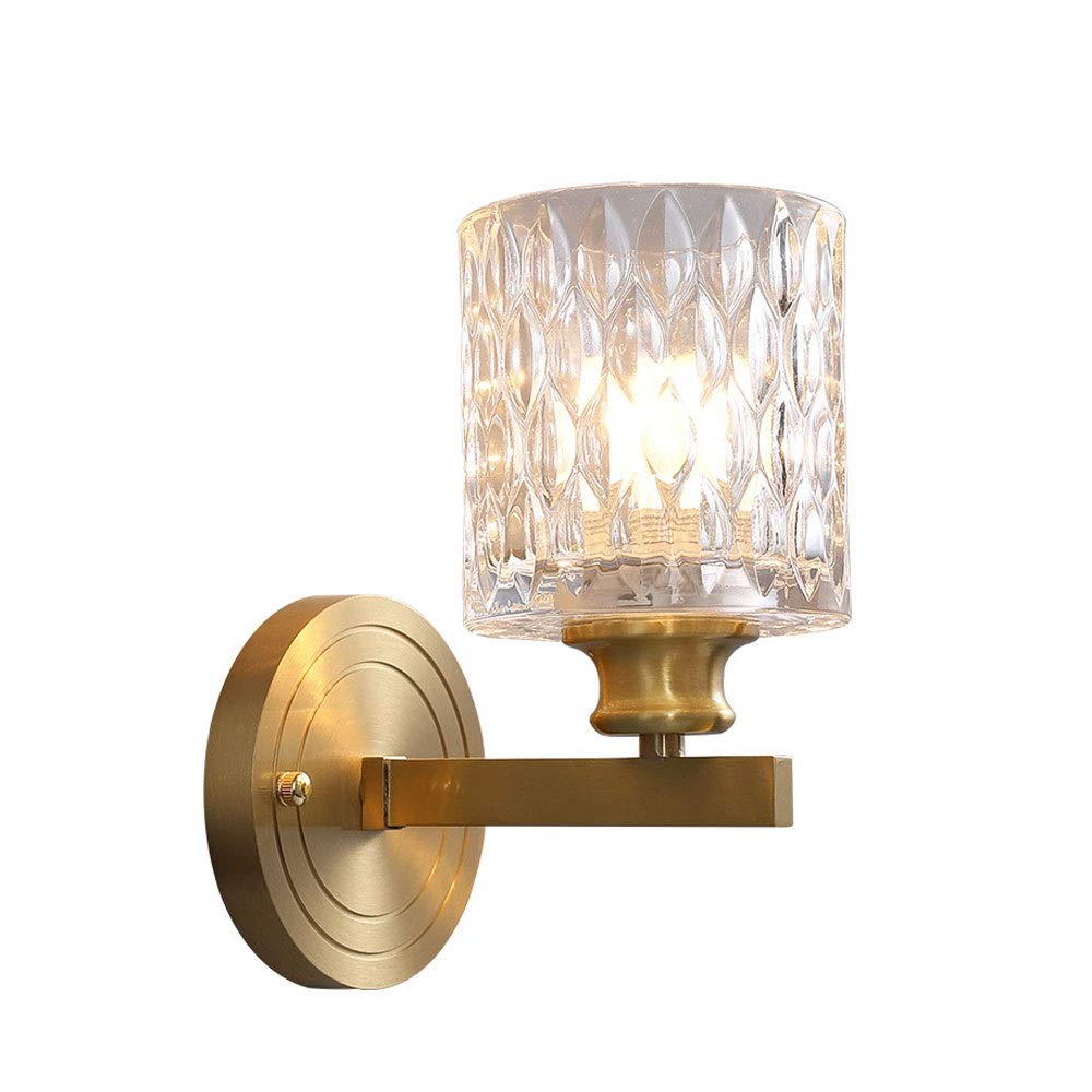 HPTHLY Wall Sconce Glass Lamp Shade Brass Wall Light Bedroom Bedside Flush Mount Wall Lamps Living Room Hallway American Style Wall Mounted Lights E27 Wall L