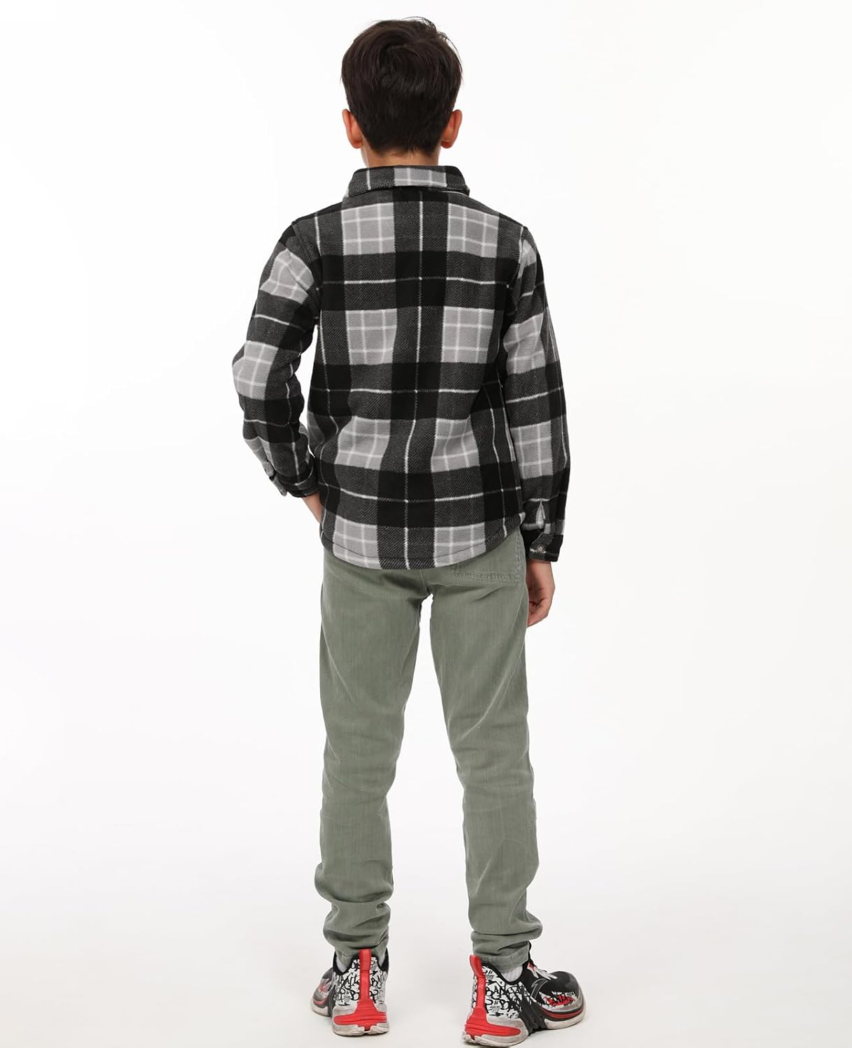 ThCreasa Boys Warm Sherpa Lined Buffalo Plaid Fleece Button Down Shirt Jacket - Image 6