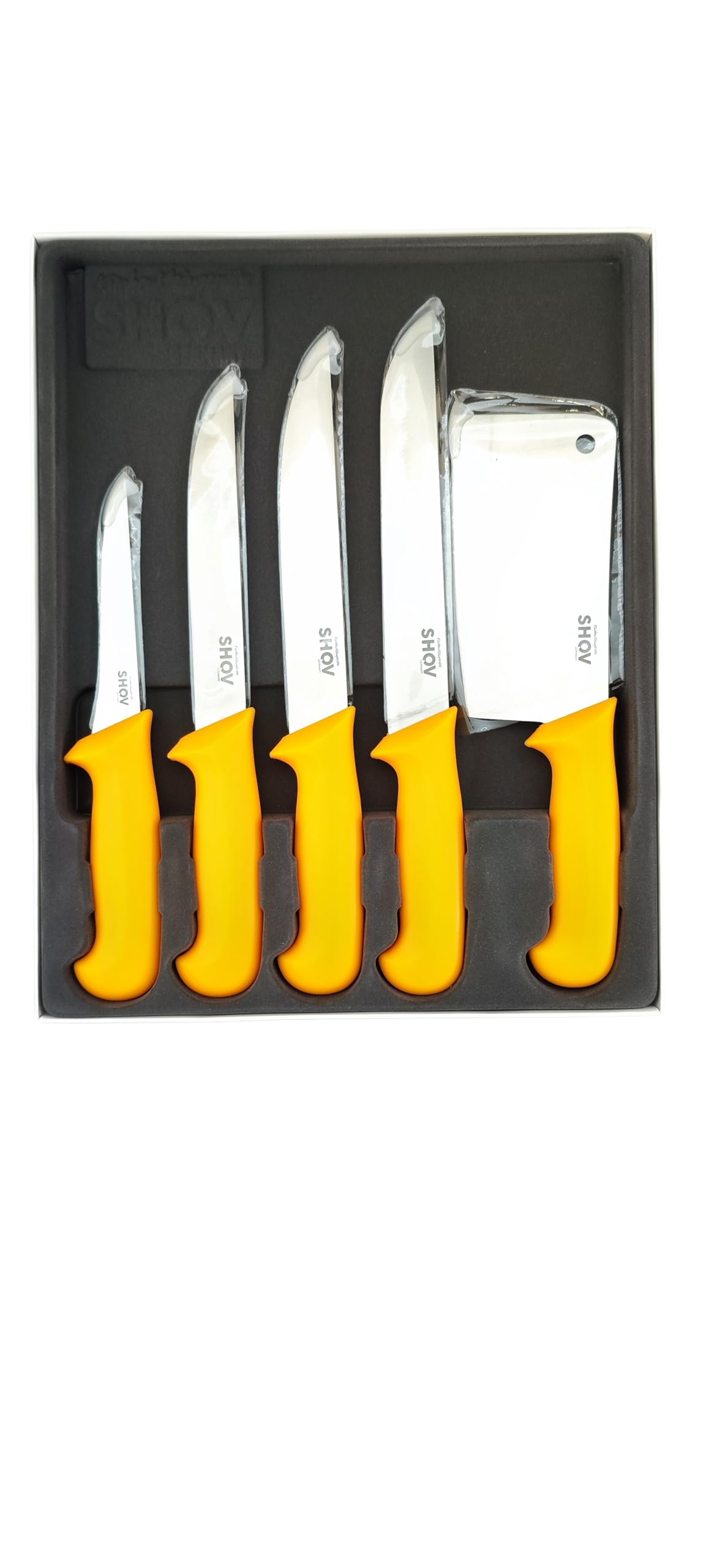 Shov - Set di coltelli da macellaio, 5 pezzi, in acciaio inox, qualità professionale