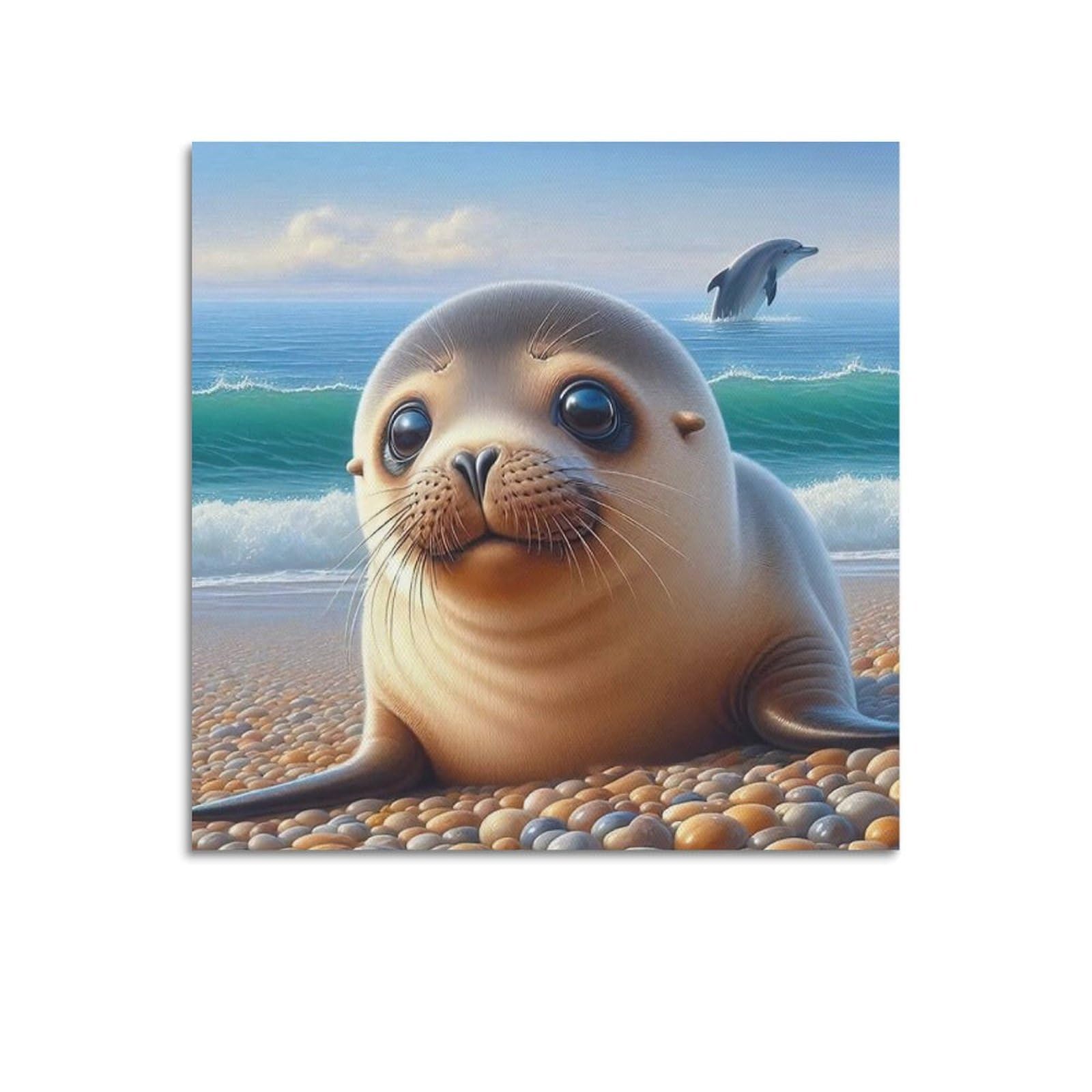 CXHJCA Animal Poster Seal Pup Ocean Dream Poster Decorative Painting Canvas Wall Posters And Art Picture Print Modern Family Bedroom Decor Posters 24x24inch(60x60cm)