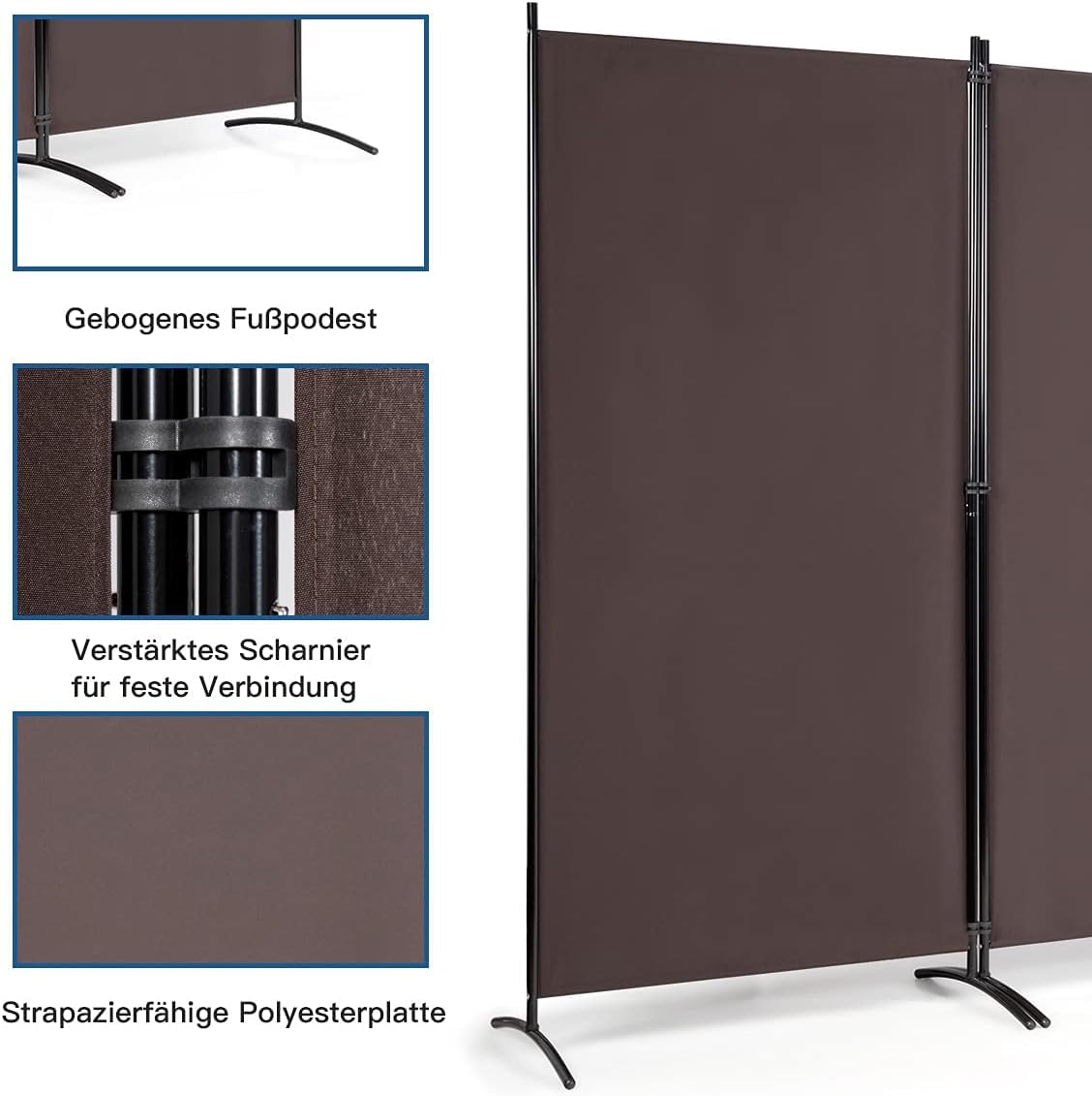 FANTASK Paravento - Divisorio pieghevole, 3 pezzi, 260 x 183 cm, divisorio da parete in metallo e poliestere, interno in poliestere, privacy Room Divider
