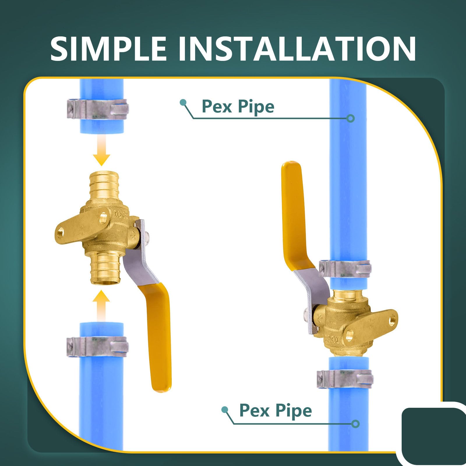Lot de 10 robinets à boisseau sphérique, 1,9 cm, vanne d'arrêt Pex avec oreille, robinet à boisseau sphérique Pex B en laiton jaune pour tube d'eau, air, carburant, huile, certifié ASTM F1807