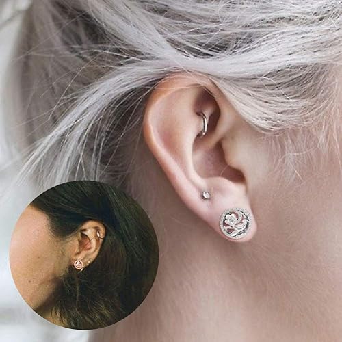 Miniatura 3 de Stuppendux Túneles de oreja de carne de acero inoxidable con forma de diamante y rosa kit expansor de dilatador de doble calibre 0.07 oz-58