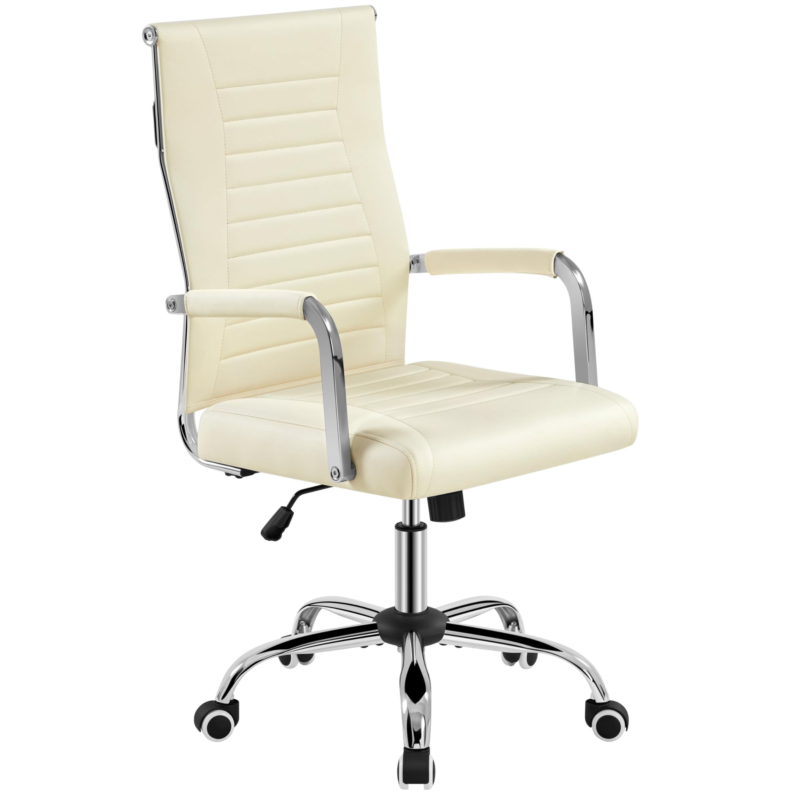 Yaheetech Bürostuhl ergonomischer Schreibtischstuhl mit Armlehnen, Chefsessel Computerstuhl hoher Rückenlehne, Arbeitsstuhl mit Wippfunktion bis 136 kg Belastbar Beige