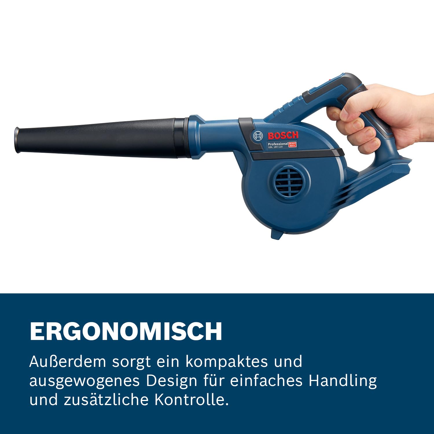 Bosch Professional 18V System Akku Gebläse GBL 18V-120 (inkl. 4x Aufsätze, Standarddüse, Verlängerungsrohr, Bohrlochdüse, Staubauffangbehälter, ohne Akku/ Ladegerät)