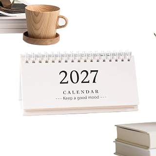 卓上カレンダー リング綴じ スタンド式 ２０２７年 スケジュール日付 | コンパクト卓上カレンダー 教室 オフィス 仕事 ビジネス 自宅 学校 教師 学生 大学生 向け