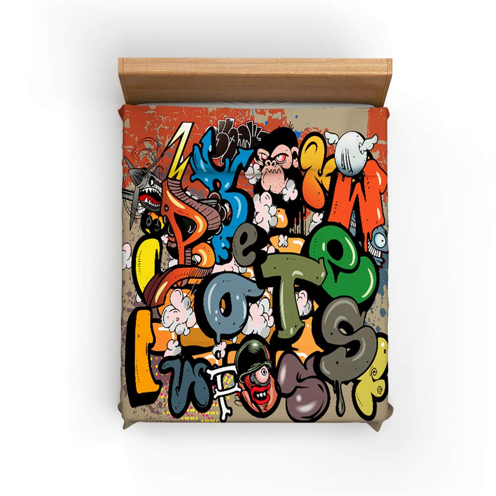 Decoración Moderna Juego De Funda Nórdica Por Ambesonne, Adolescente Estilo Imagen Wall Street Graffiti Diseño Gráfico