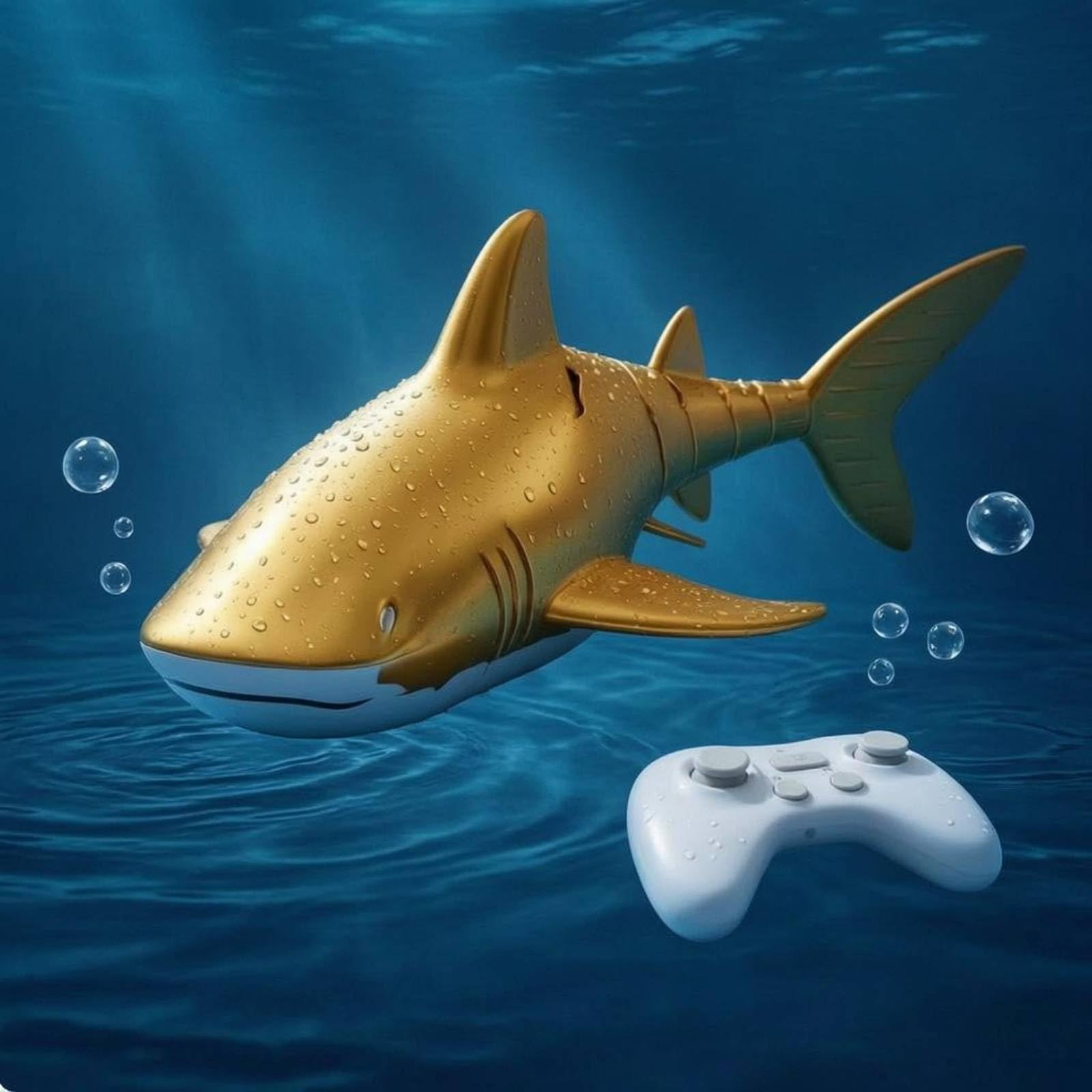 Jouet Requin Télécommandé Rc Électrique Aquatique Enfant avec Jet d'eau Lumières Intégrées Corps Profilé Ailerons Moulés , Or , Baleine Dorée