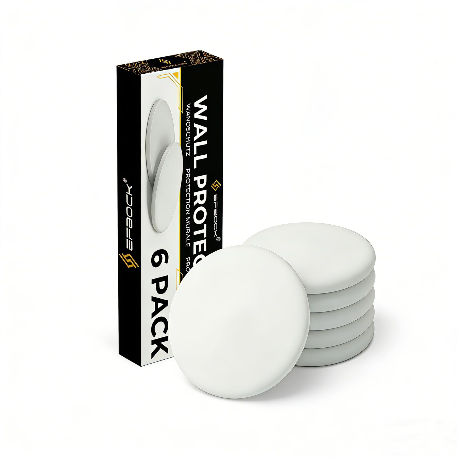 Efbock Door Stopper Wall Stop Protector, 8cm White Silicone Cabinet Bumpers for Door Knobs and Handles, Self Adhesive Rubber Stoppers with Noise Reduction, No Drill Installation, 6 Pack