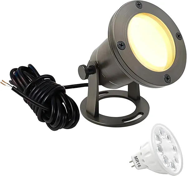 Makergroup Brass Pond Light LED Underwater, Water Fountain Light Waterproof, Submersible Lights with 5W MR16 LED Bulb 2700K, 12V Low Voltage Landscape Lighting for Outdoor Garden Pond, Pool, Waterfall