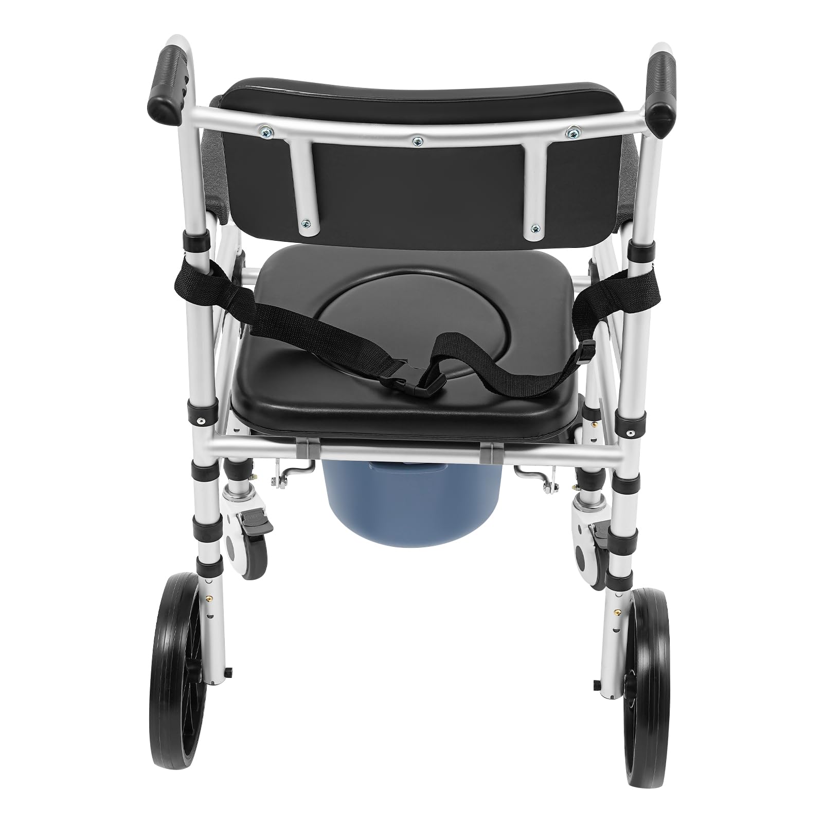 Sedia WC per anziani, pieghevole, stabile, con ruote e cintura di sicurezza, regolabile in altezza, capacità di carico 150 kg, per malati, anziani, disabili, incinte