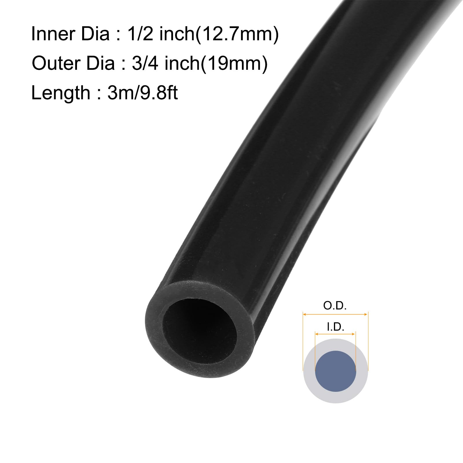 Rebower 10ft Silicone Tubing 12.7mm ID 19mm OD Black Industrial Plastic Tubing Pure Silicone Hoses for Pump Siphoning Draining Irrigation Brewing - Image 2