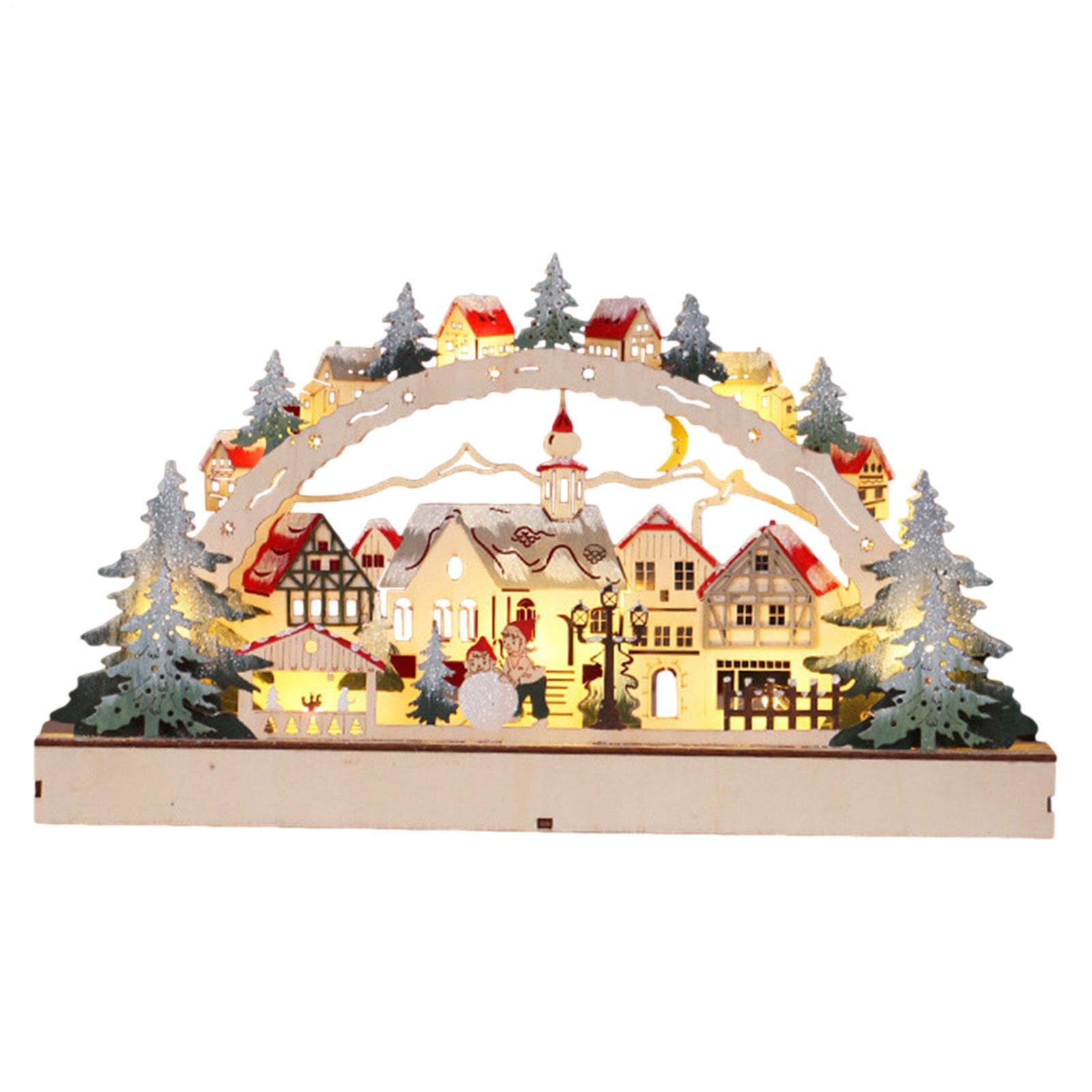 Village de Noël en bois compact pour illuminer une petite table de fête
