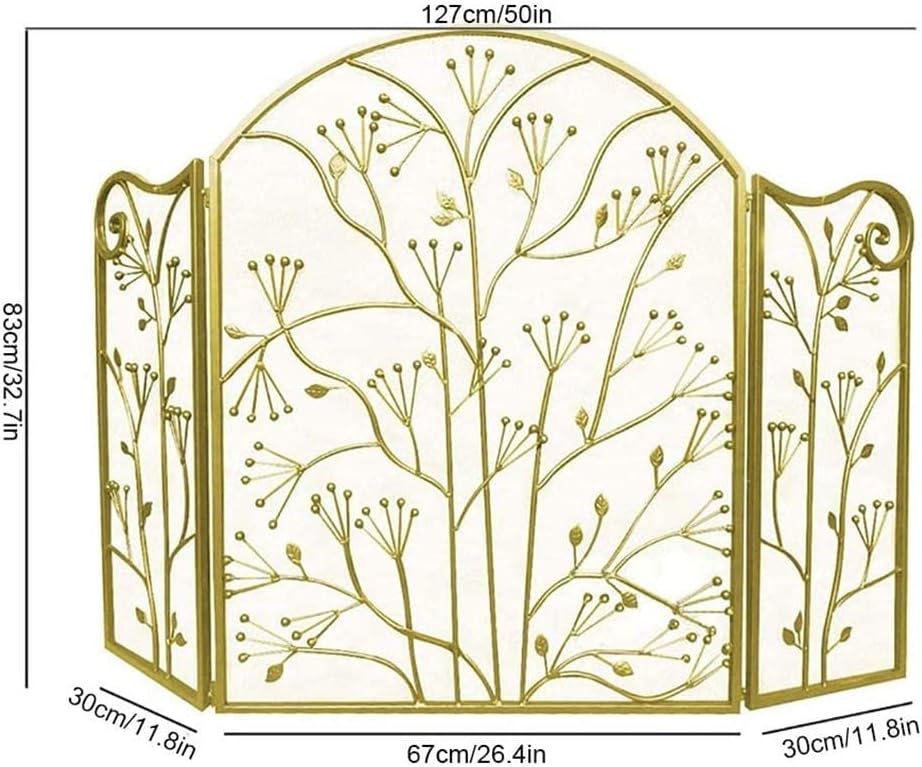 Mesh Fireplace Screen Modern Large Fireplace Screen Black Gold Mesh Fire Guard/Stove Screen for Fireplaces Height 32.7 inch Free Standing or Wall Fixed Outdoor Metal Decorative Mesh Décor (Gold)