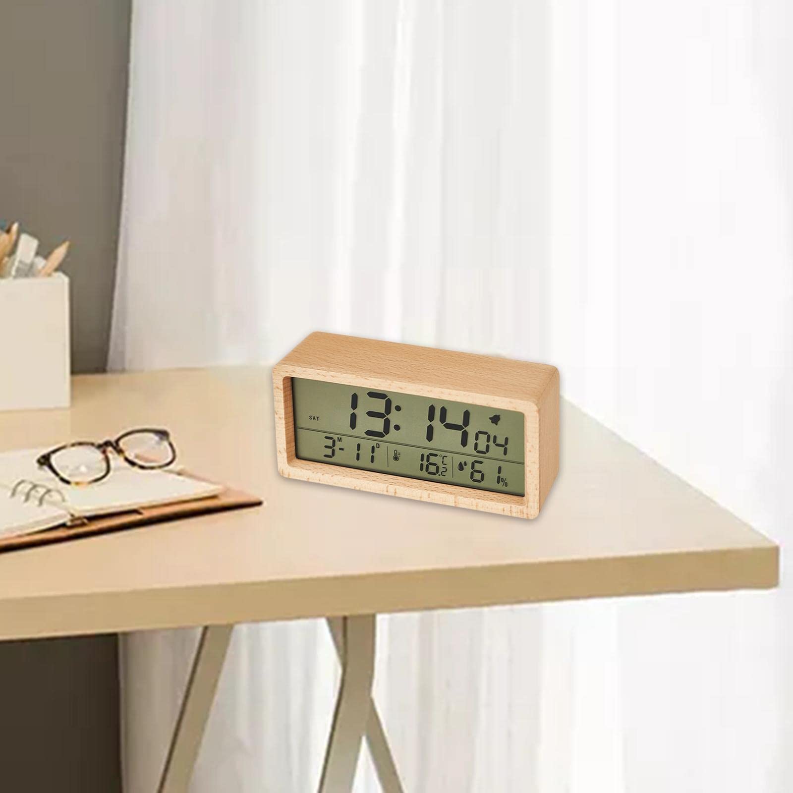 Sveglia Digitale con Schermo Grande Termometro umidità Data Funzione Touch Batteria modalità Specchio Adatta per Bambini Adulti Anziani Uso in Cam, Colore Chiaro