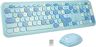 DD Blue wireless keyboard and mouse,USB 110 keys Compact Full Size Wireless Colorful Keyboard and Mouse Set, 2.4Ghz noise-reducing ultra-quiet keys, Ultra-Thin Sleek Design， for Windows, Computer, PC