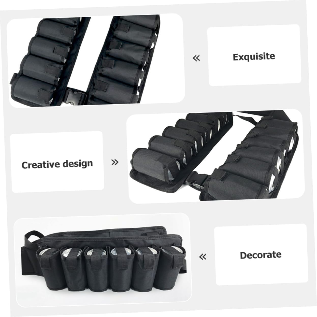 ABOOFAN Ceinture de Bière Longueur Réglable et Boucle, Paquet Banane Confortable en Toile Noire 12 Poches Multiples pour Sorties et Escalade en Plein Air