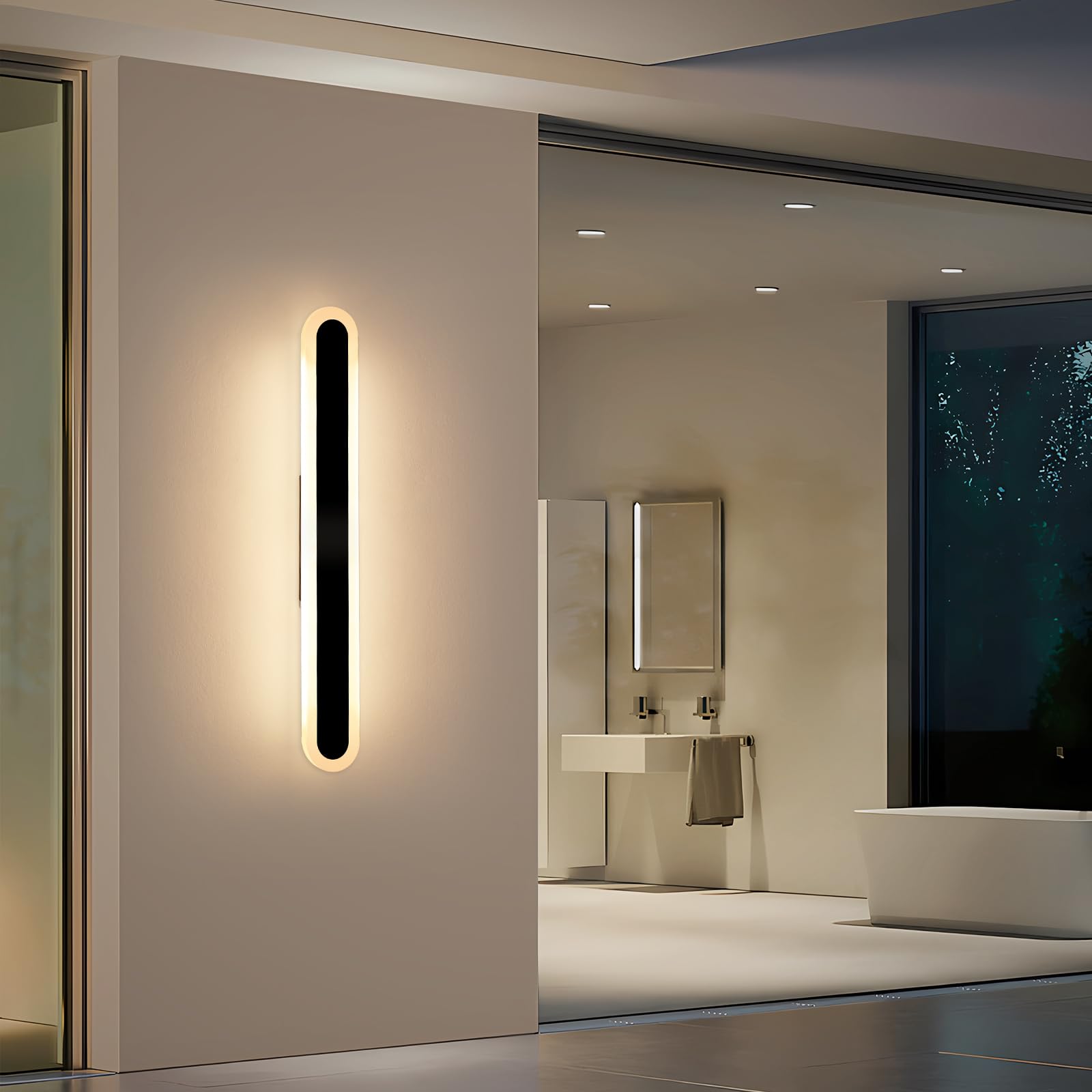 Mikeru 100CM Vertical Outdoor Wall Lights, 3000K Warm White Light IP65 Oval Outdoor LED Light 35W Wall Mounted Acrylic Wall Light for Proch, Living Room, Balcony Decorative Lighting