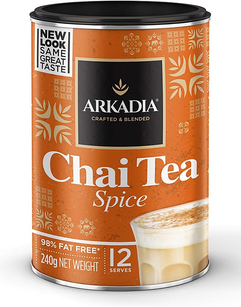 ARKADIA Beverages Chai Green Tea Matcha Powder 98% Fat Free | Black Tea Base & Secret Exotic Ingredients | For Hot, Iced & Latte Drinks | Experience Café Indulgence At Home