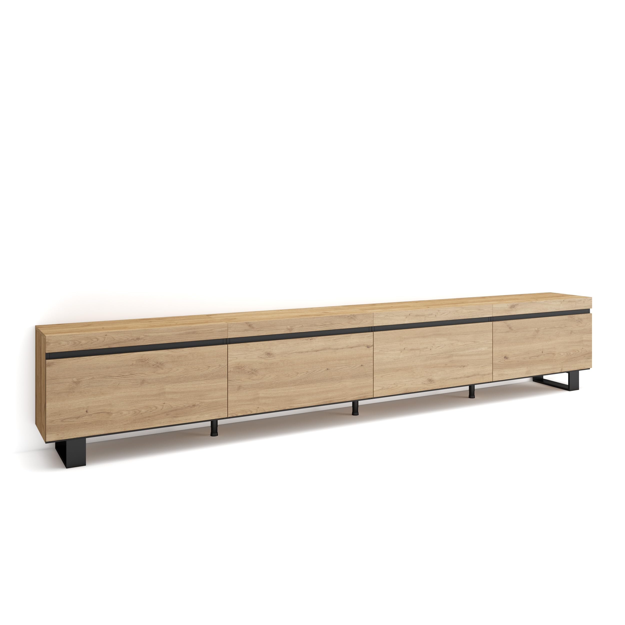 Skraut Home | Mueble TV | Televisión | Muebles de salón, almacenaje | 320x57x35 cm | para TV Gran Formato | Diseño Industrial | Estilo Moderno | Roble