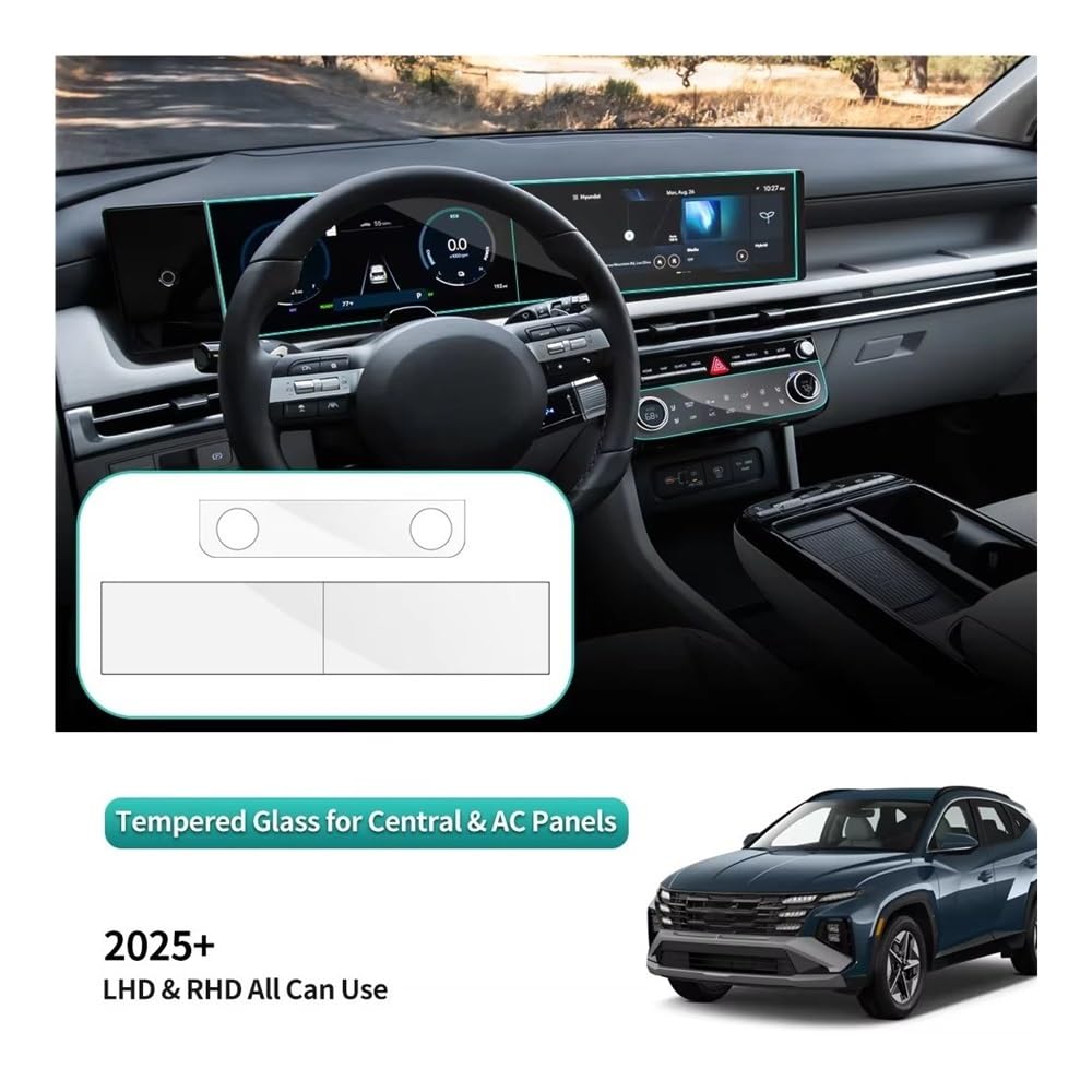 Set di pellicole protettive per Schermo Auto per Hyundai Tucson 2024-2025 Pellicola Protettiva in Vetro temperato per Auto navigatore GPS cruscotto Pannello climatizzatore