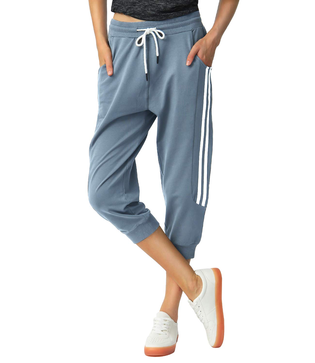 SPECIALMAGIC Women's Capri Pants Cropped Joggers with Pockets Elastic Waist Drawstring Capri Sweatpants