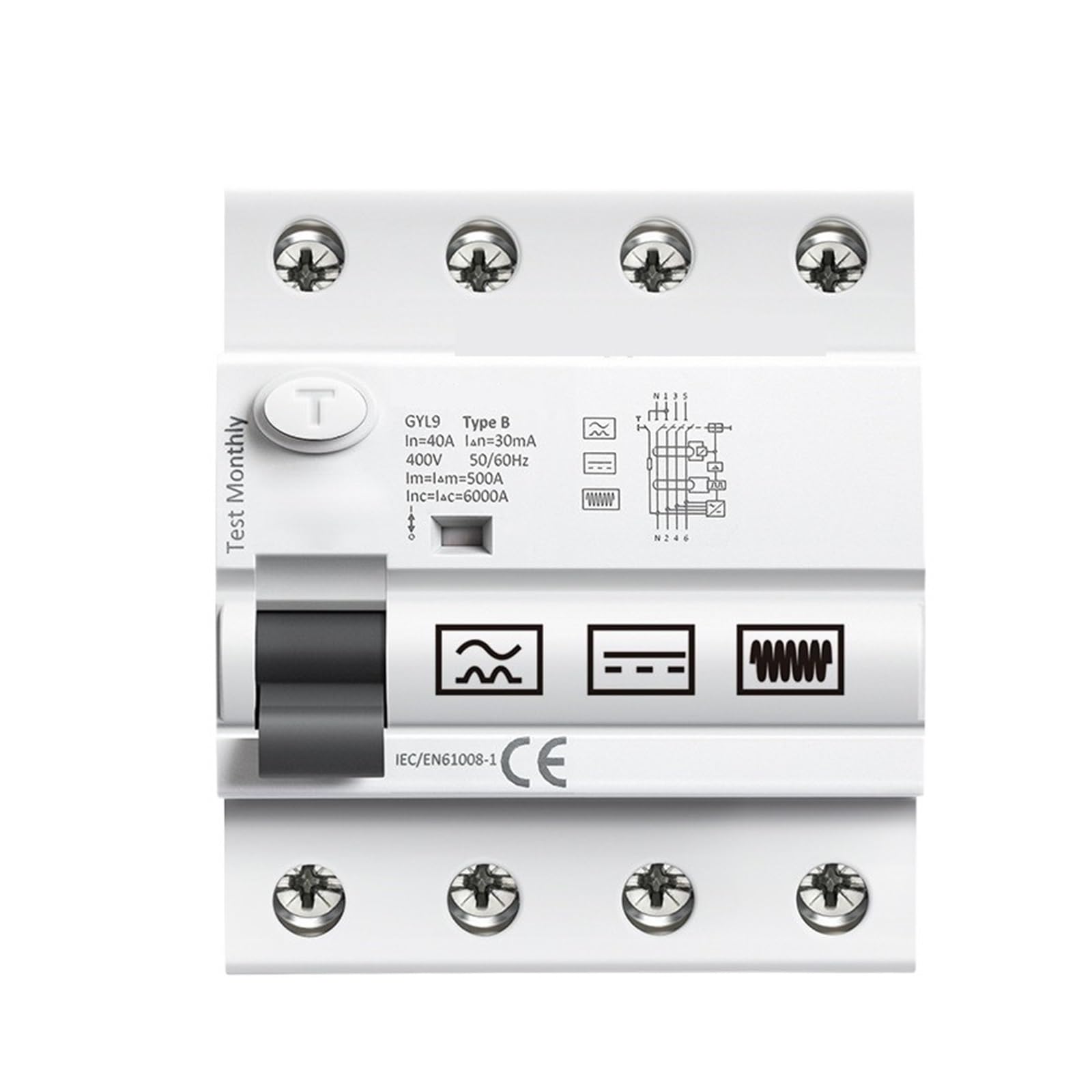 ZIPCOMCircuit Breaker GYL9 Type B RCD Din Rail Earth Leakage Current breaker DC RCCB RCD 2P 4P 63A 30mA 100mA 300mA 6KA IEC62423 (Size : 2P-40A-30mA)