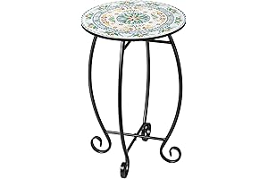 Round Side Ceramic Tile Tabletop End Accent Table