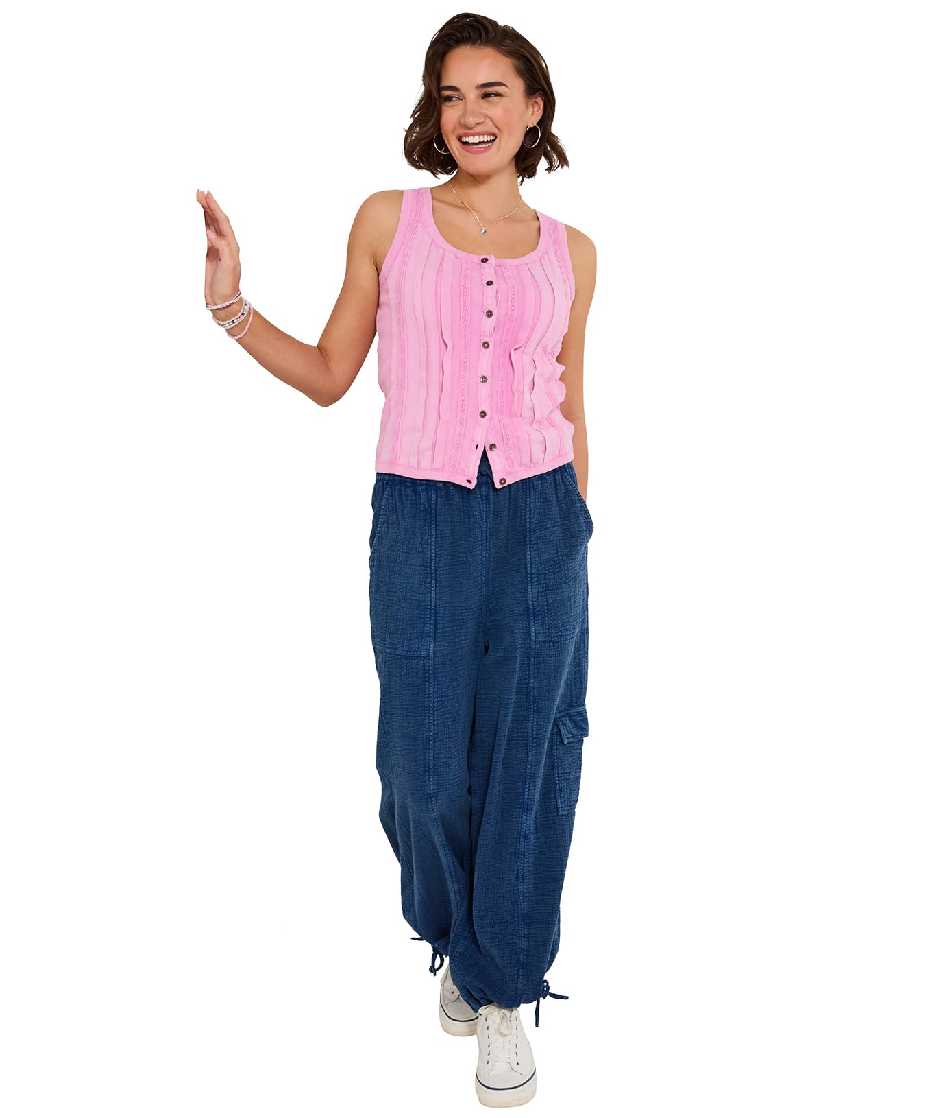 Joe Browns Women's Boho Acid Dye Button-Through Vest, Regular, Pink, UK 22
