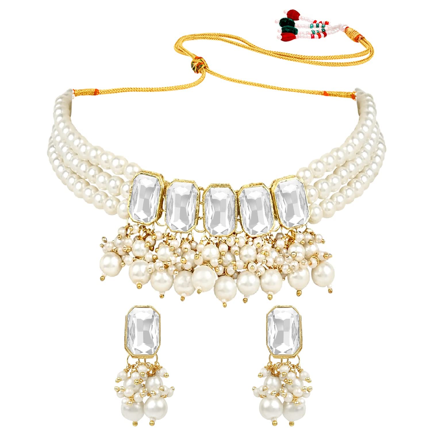 I Jewels 18K Gold Plated Traditional White Stone Studded Multi Layered White Pearl Choker Necklace Jewellery Set with Earrings for Women And Girls (IJ355W) (B0BZ8LRBV8) Amazon Price History, Amazon Price Tracker