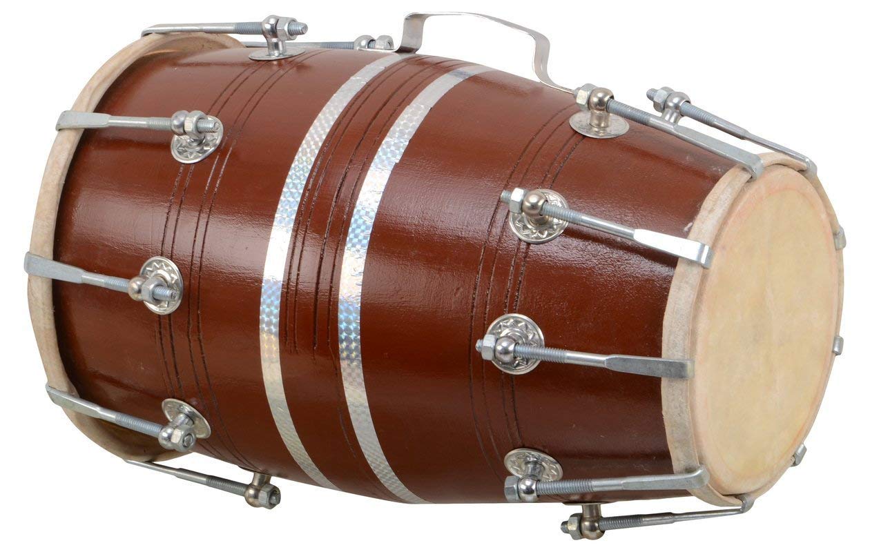 Rozmiar 45 cm drewniany dholak indyjski ludowy instrument muzyczny bęben orzechy N śruba z pokrywką.