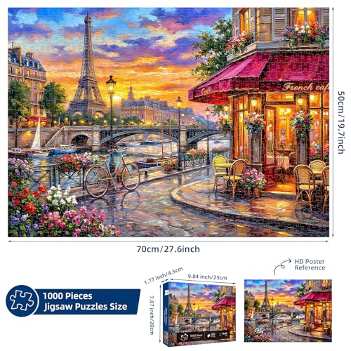 1000 Piece Puzzle for Adults, Scenic Eiffel Tower Jigsaw Puzzles for Adults 1000 Pieces, Fun Challenging Family Puzzle with Letters on Back, Charming Paris Sunset Puzzles for Family Game Night Gift - Image 2