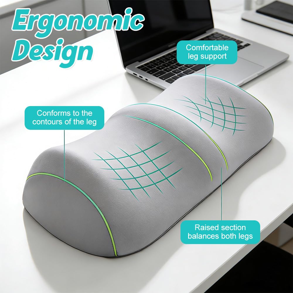 Poduszka pod kolana, poduszka na żyły pod nogami, poduszka na nogi, poduszka pod kolana do spania, Ergonomiczna poduszka z pianki memory do podparcia kolan i nóg (jasnoszara)
