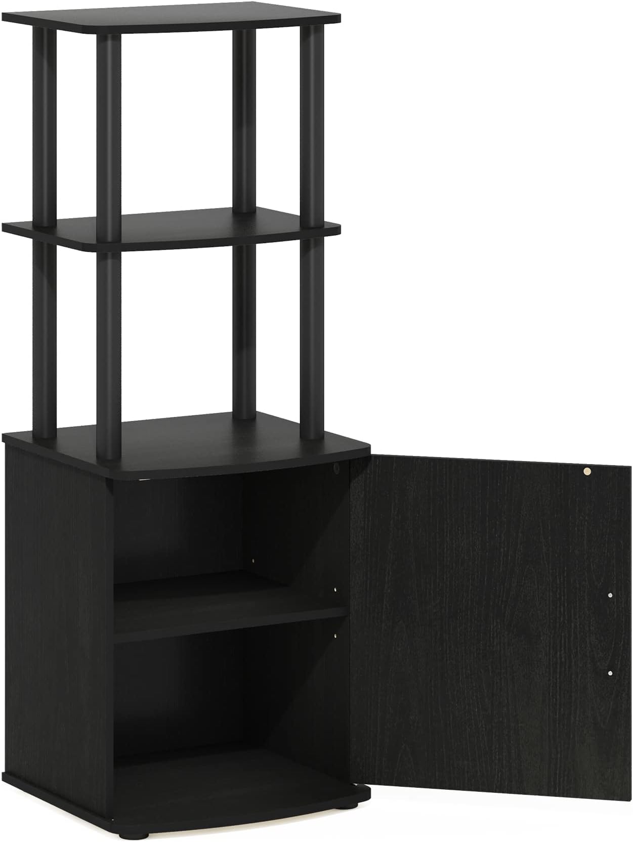 Furinno2-Tier Tall TV Entertainment Side Table Display Rack with Storage Cabinet, Made from Wood, Blackwood/Black