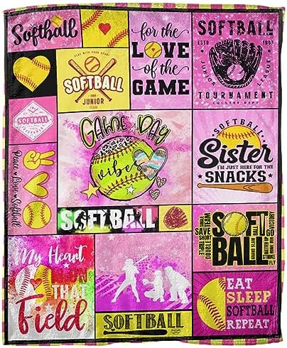 Softball Blanket Gift for Boy Girl Softball Throw Warm Cozy Soft Plush Lightweight Bedding 40″x50″ for Kid for Sofa,Bed and Living Room