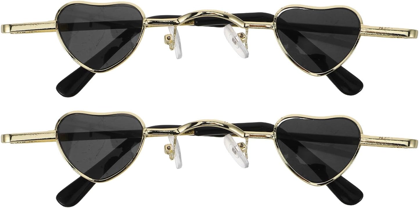 2pcs Mini Heart Sunglasses Tiny Frame Metal UV Protection Glasses for Women Men Hip Hop Style Party Travel Daily Wear