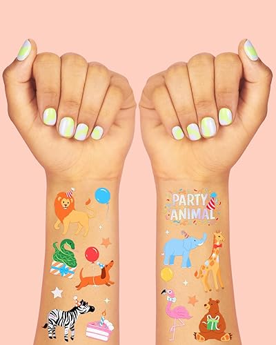 Miniatura 3 de xo, Fetti Tatuajes temporales para fiesta de cumpleaños de animales  60 estilos de aluminio  Decoraciones de cumpleaños de safari, accesorios para
