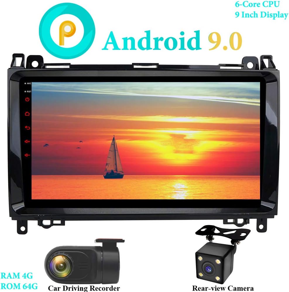 9" Android 9.0 Car Stereo in-Dash Head Unit 6-Core RAM 4G ROM 64G Car Radio GPS Navigation for Mercedes-Benz A-W169, B-W245, Viano, Vito, Sprinter (with DVR and Rear-View Camera)