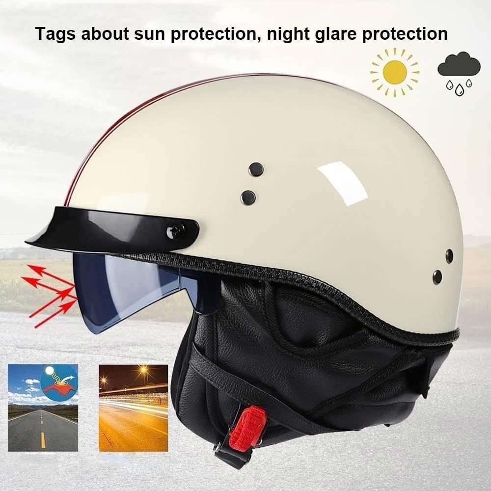 Kask motocyklowy dla dorosłych z otwartą twarzą Kask motocyklowy w stylu niemieckim, półkask retro z homologacją ECE, męski i damski kask motocyklowy w stylu retro do motoroweru Cruiser Bobber(1,M(57-