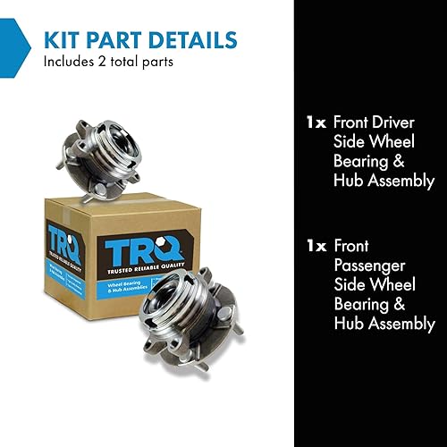 Miniatura 2 de TRQ Juego de 2 bujes y rodamientos de rueda delantera para Nissan Maxima Altima V6 con ABS