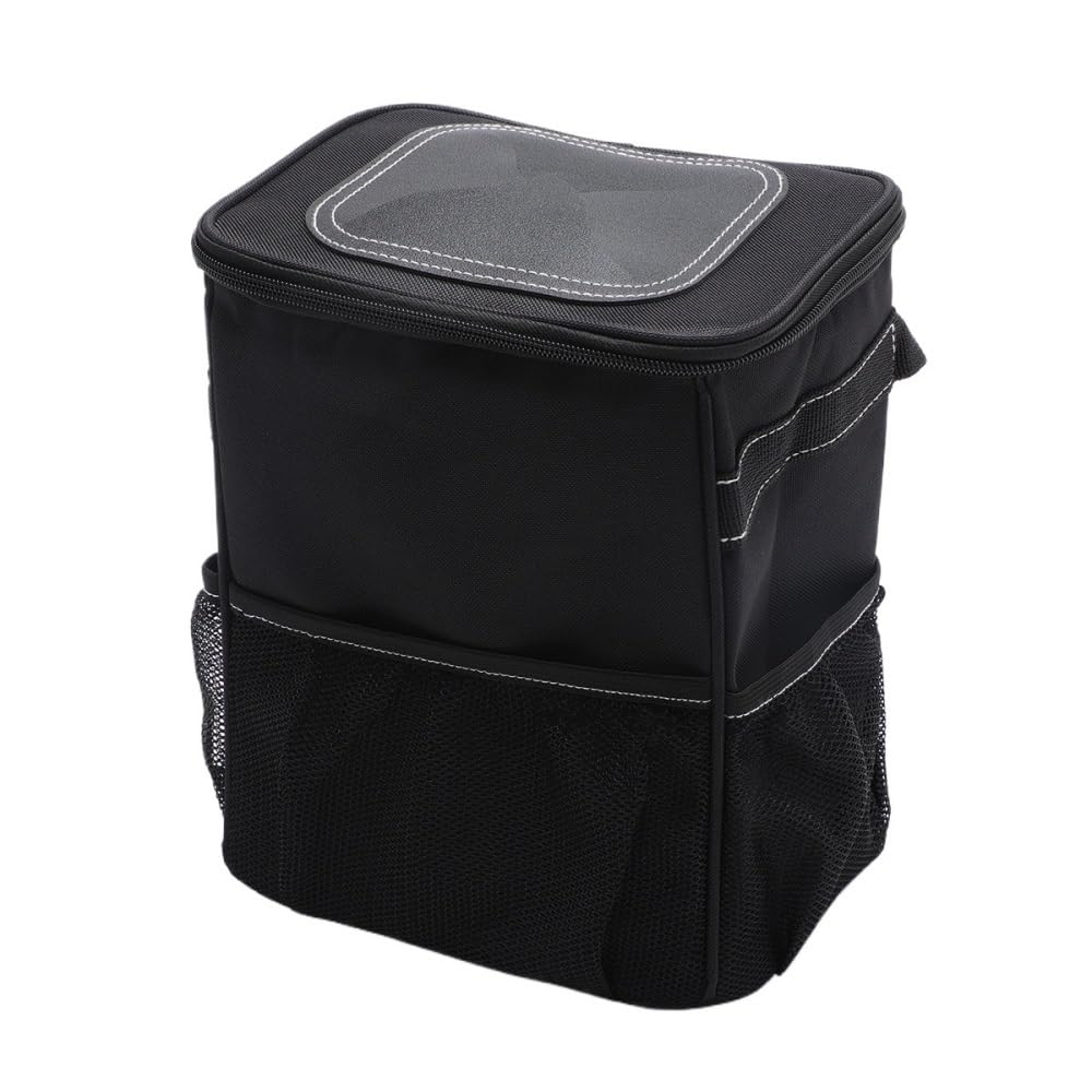 Car Trash Can with Lid and Storage Pockets - Leak-Proof Organizer, Waterproof Garbage Can, Multipurpose Trash Bin for Car(Black)