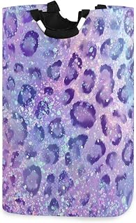 Laundry Hamper Basket Glitter Leopard Purple Storage Basket Collapsible Clothes Hamper with Handle Decorative Blanket Basket for Laundry Room Decor Bedroom Dorm